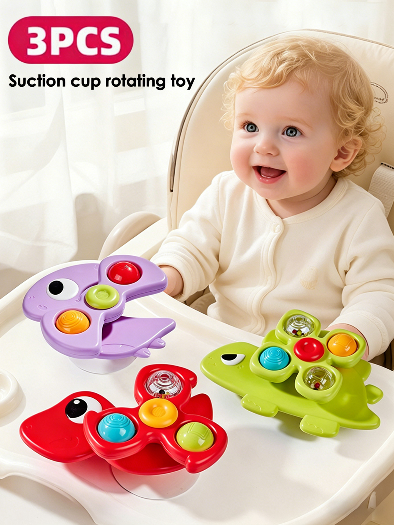 Musical Instrument Rattle - Dinosaur Suction Cups Spinning Top Toy