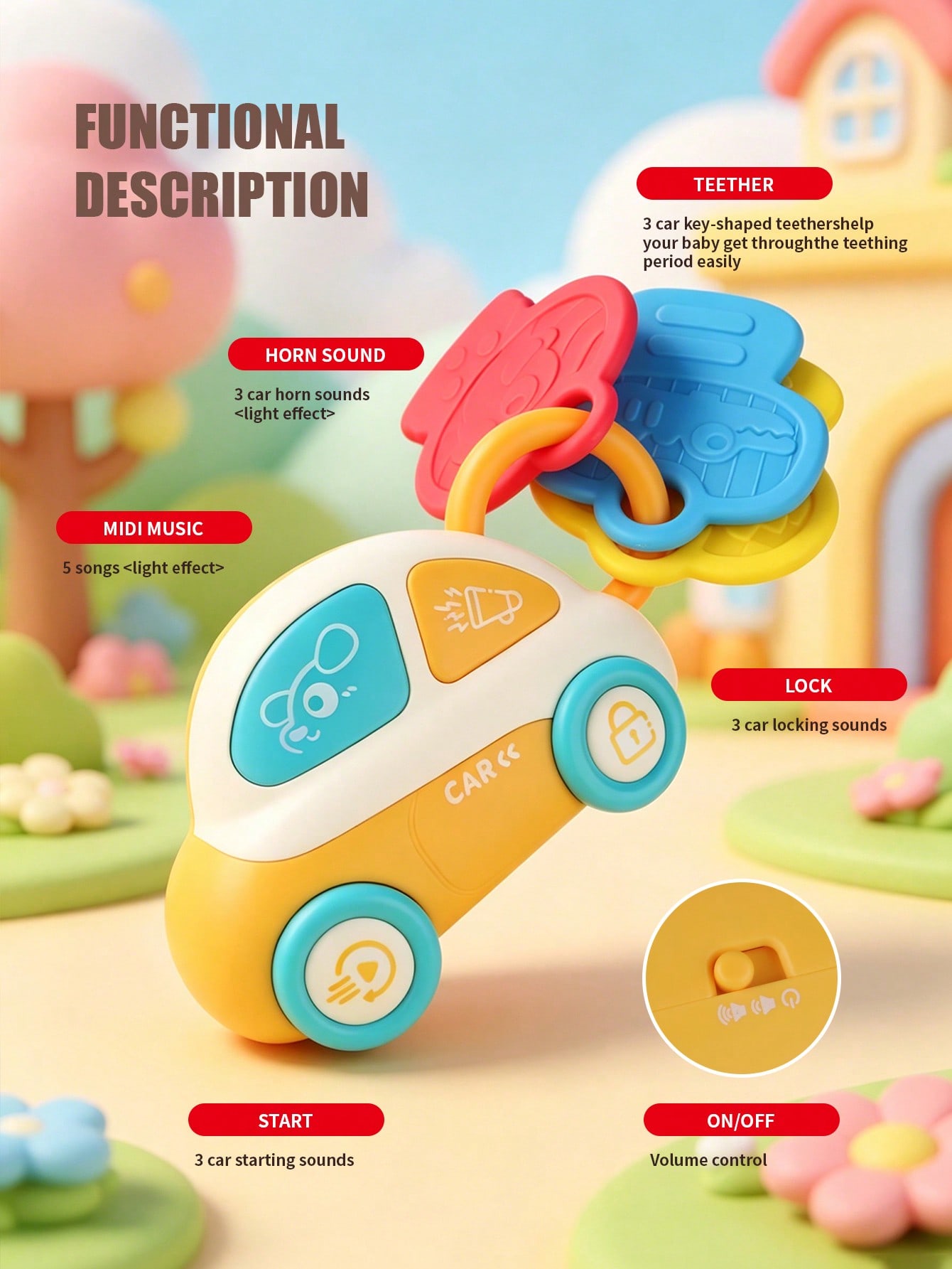 Baby Car Key Rattle Toy with S - مراجعة Musical Instrument Rattle وسعره