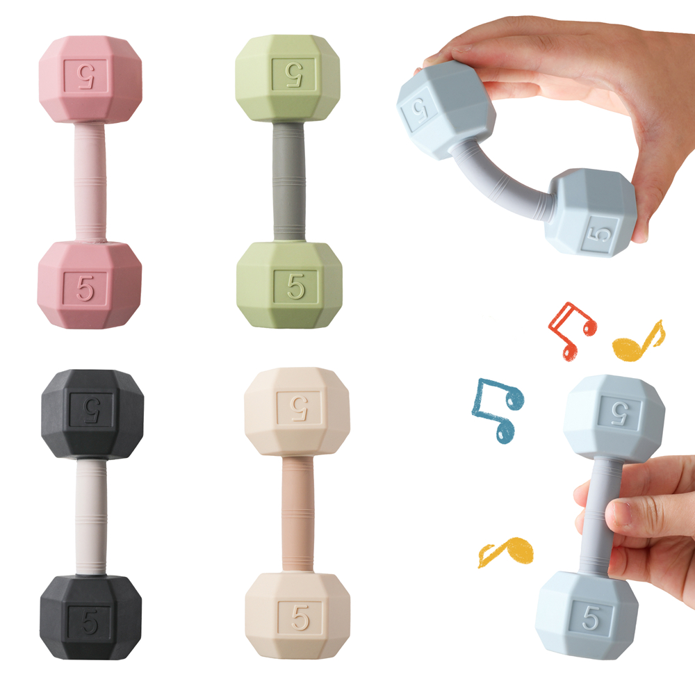 Baby Silicone Dumbbell Teether - مراجعة Musical Instrument Rattle وسعره